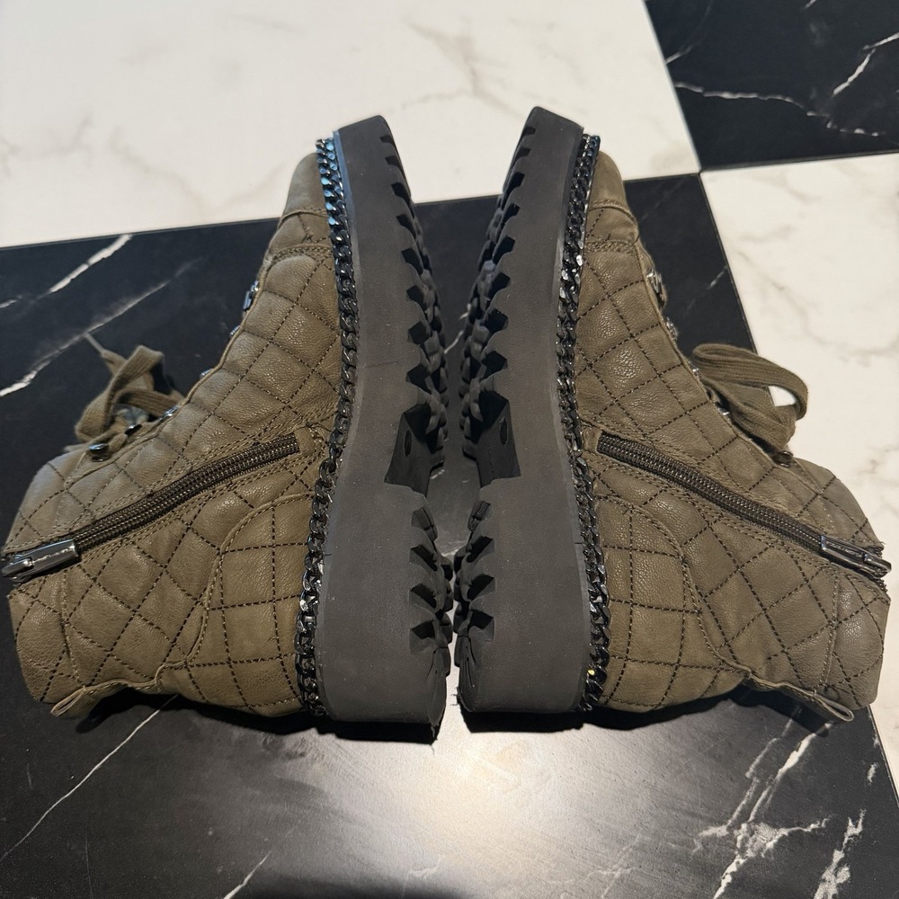 VINCE CAMUTO Womens Maissa Quilted Suede Lace-Up Boots US 7 Gray Military Green - Picture 9 of 12